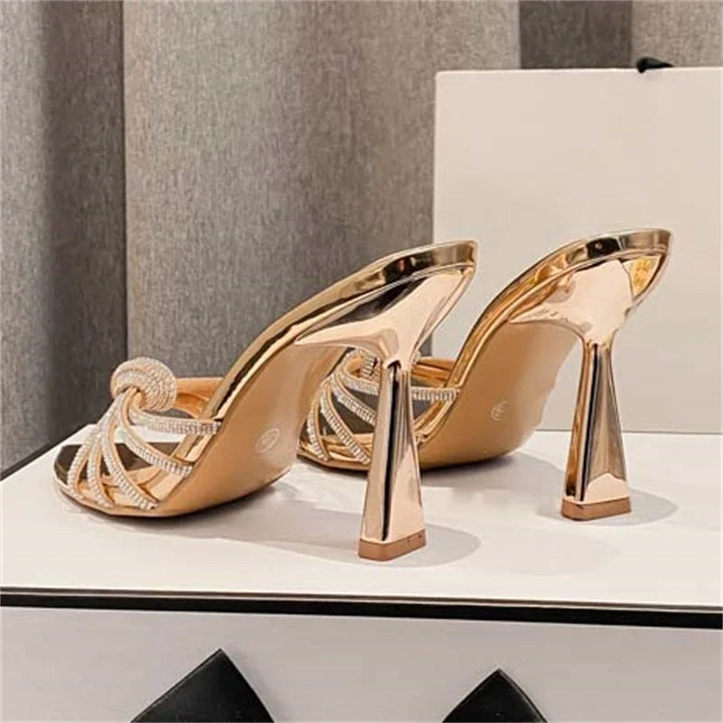 CRYSTAL Narrow Band Women Slipper High Heels