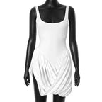 Solid Slim Fit Mesh Spliced Bubble Dress Fashion Suspender Sexy Low Cut Sleeveless Backless Split Wrapped Hp Vestido