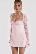 Patchwork Lace-Up Bodycon Mini Dress