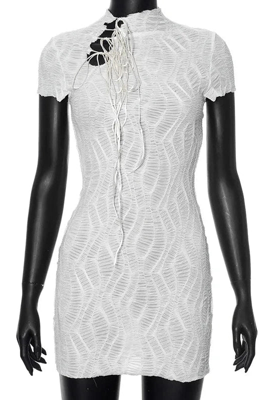 Lace Up Bodycon Mini Dress with Short Sleeves