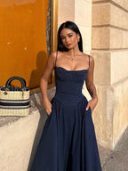 Spaghetti Strap Bustier A-Line Midi Dress
