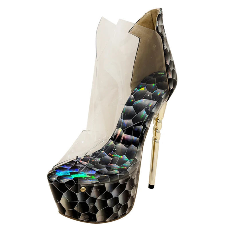 PVC Transparent Peep Toe Platform Sandals with Stiletto Heels for Women