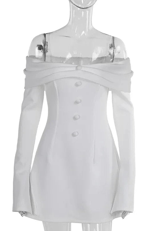 Strapless Pleated Long Sleeve A-Line Mini Dress