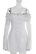 Strapless Pleated Long Sleeve A-Line Mini Dress
