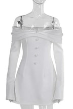 Strapless Pleated Long Sleeve A-Line Mini Dress