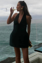 V-Neck Sleeveless Mini Dress with High Waist