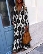 Geometric Print Split Maxi Casual Dress