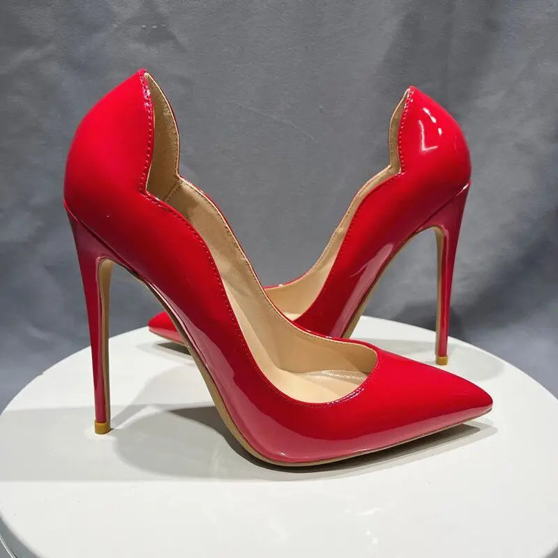 Black Patent Pointed Toe Stiletto High Heels for Women