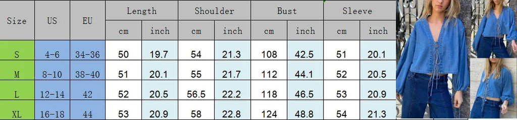 00s Retro Tie-up Front Denim Crop Tops Vintage Cottage Long Sleeve V Neck Shirts Spring Fall Blouses Tees Y2K Aesthetic T-shirt