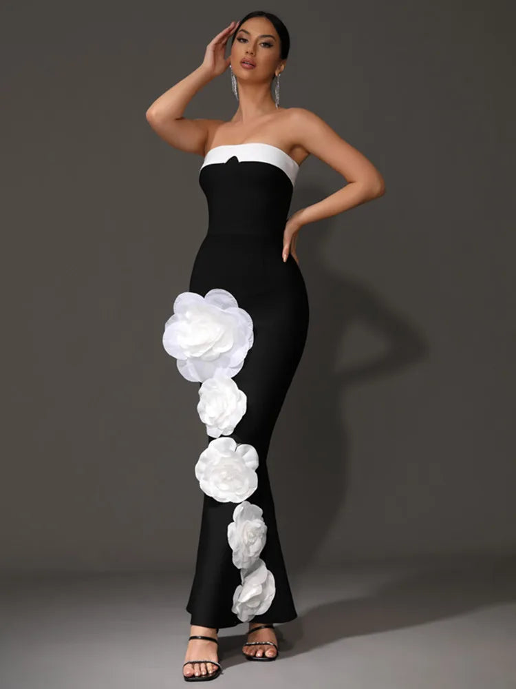 Elvy Strapless Bandage Gown with Flower Detail