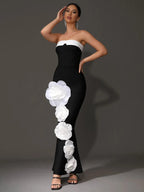 Elvy Strapless Bandage Gown with Flower Detail