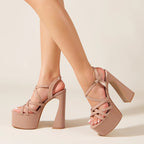 Hollow Out Leather Narrow Band Open Toe Super High Heels Women Sandals