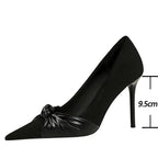 Suede Women Pumps with Bowknot Detail and High Heels for Office Lady Fashion