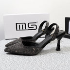 Summer stiletto sandals with pointed rhinestones and 8CM heels