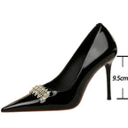 Rhinestone Women Pumps in Patent Leather with High Heels for Luxury Banquets