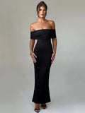 Off Shoulder Horizontal Ruched Band Column Maxi Mini Dress