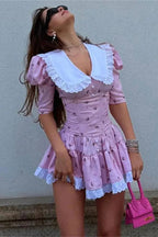 Patchwork V-Neck Mini Dress