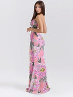Corset Boning Floral Print Spaghetti Strap Bodycon Maxi Dress
