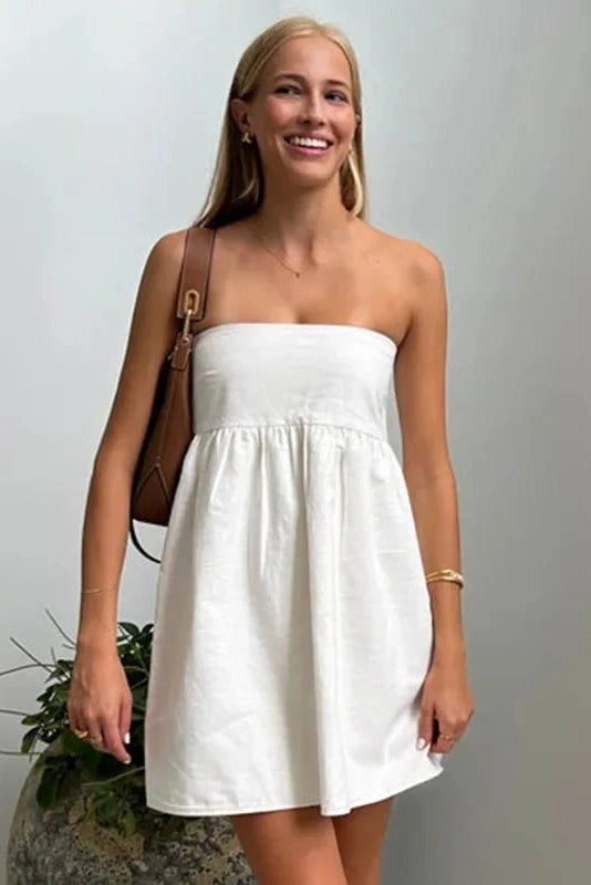 Strapless Sleeveless Patchwork Loose High Waist Mini Dress