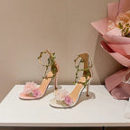 Pink Chiffon Flower Dream High Heels Lace up Sandals