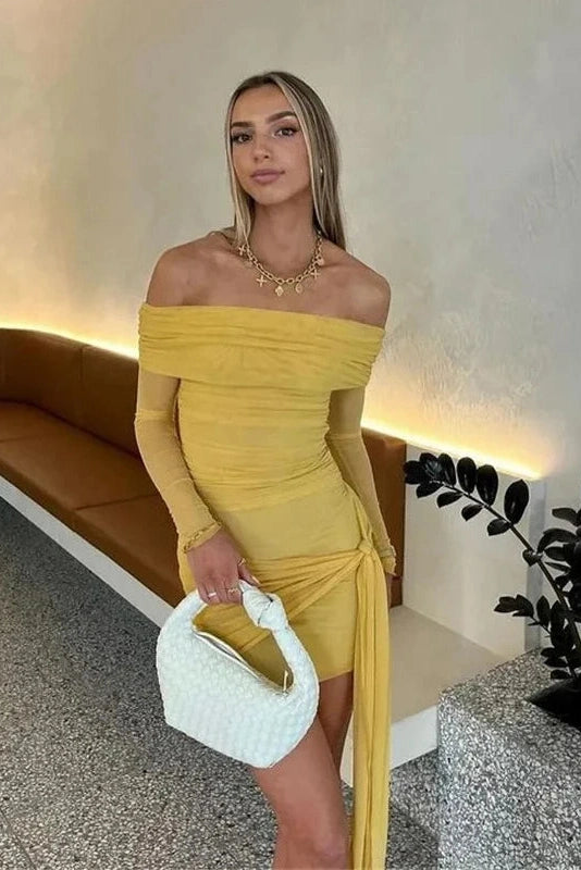 Strapless Backless Long Sleeve Bodycon Mini Dress - Strapless Backless Mini Dress