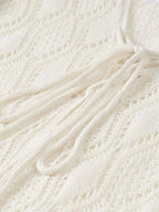 Solid Hollow Out Knitted Beach Dress Women 2024 New V Neck Long Sleeve Lace-up Vestidos Summer Sexy Fashion Holiday Mini Dresses