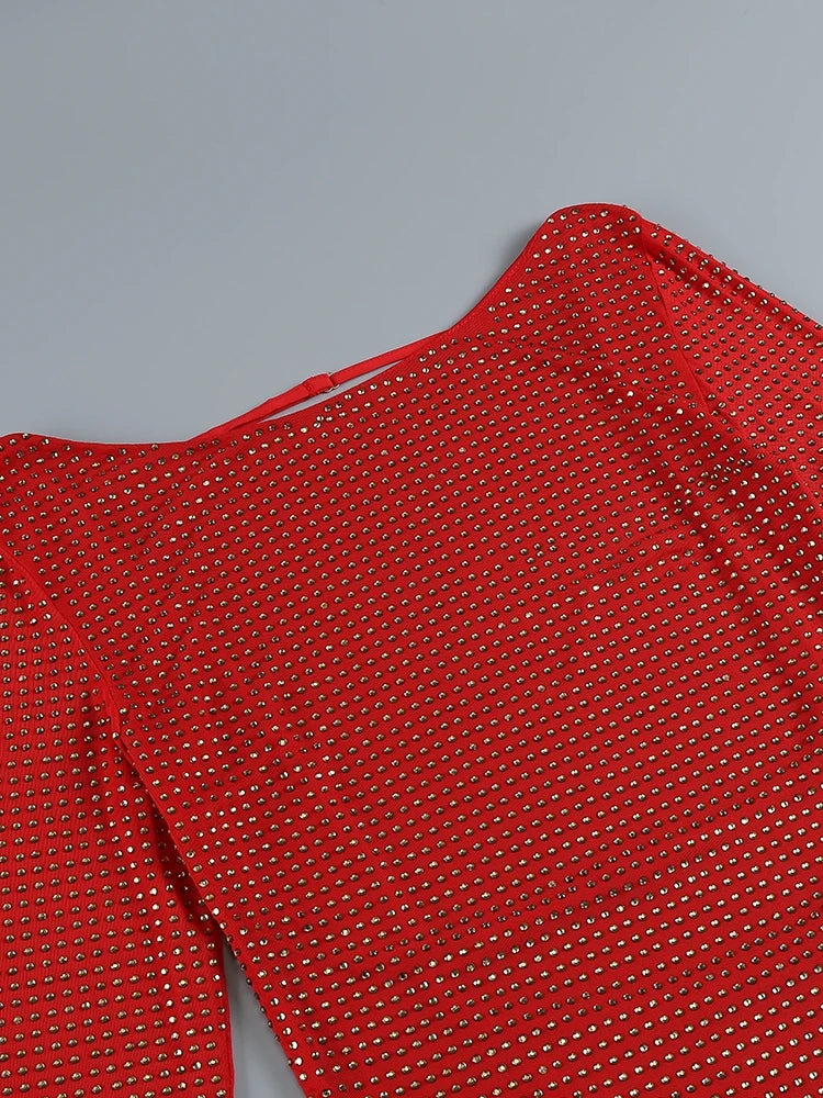 Althea Long Sleeve Mini Dress with Cowl Back Mesh and Rhinestones