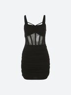 Sweetheart Criss Cross Strap Sheer Corset Panel Bodycon Mini Dress