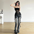 Sheer Lace Drape Bandeau Top