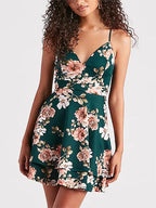 Amanie Minimalist Green Floral Pattern Cocktail Dress Elevated Occasion Wear