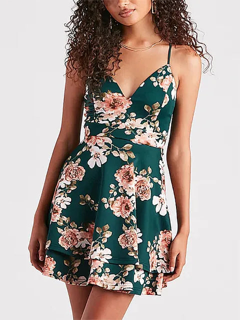 Clara Statement Green Floral Pattern Cocktail Dress Occasion Edit