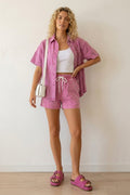 Short Sleeve Denim Shirt Shorts Set