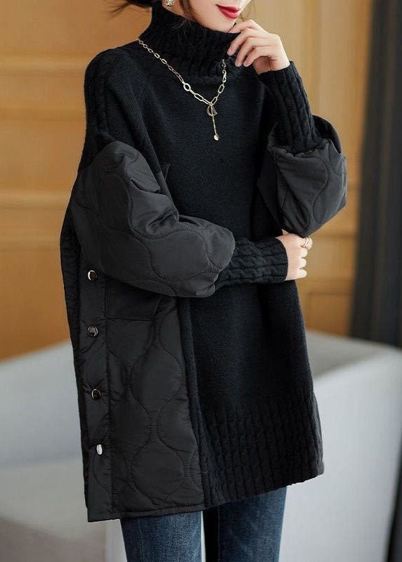 | Turtleneck Patchwork Knit Sweater