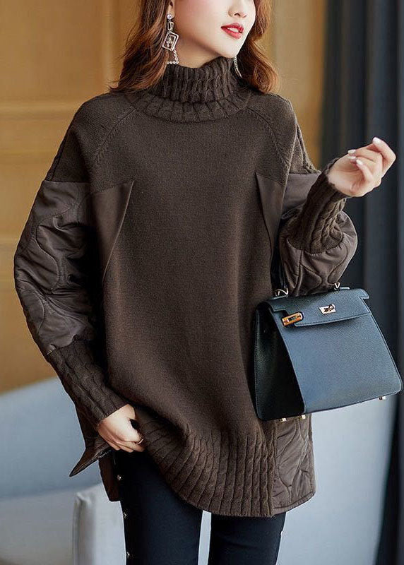 | Turtleneck Patchwork Knit Sweater