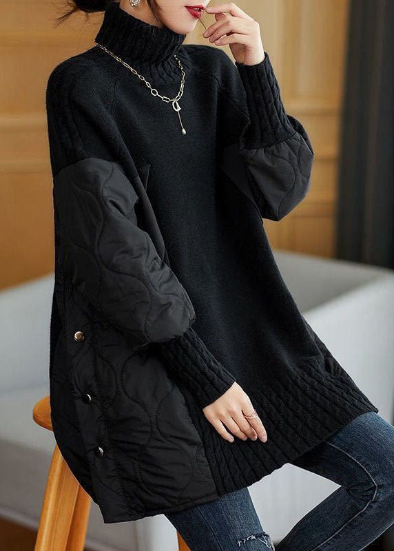 | Turtleneck Patchwork Knit Sweater
