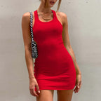 Ribbed Knit Scoop Neck Side Cutout Bodycon Mini Dress