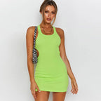 Ribbed Knit Scoop Neck Side Cutout Bodycon Mini Dress