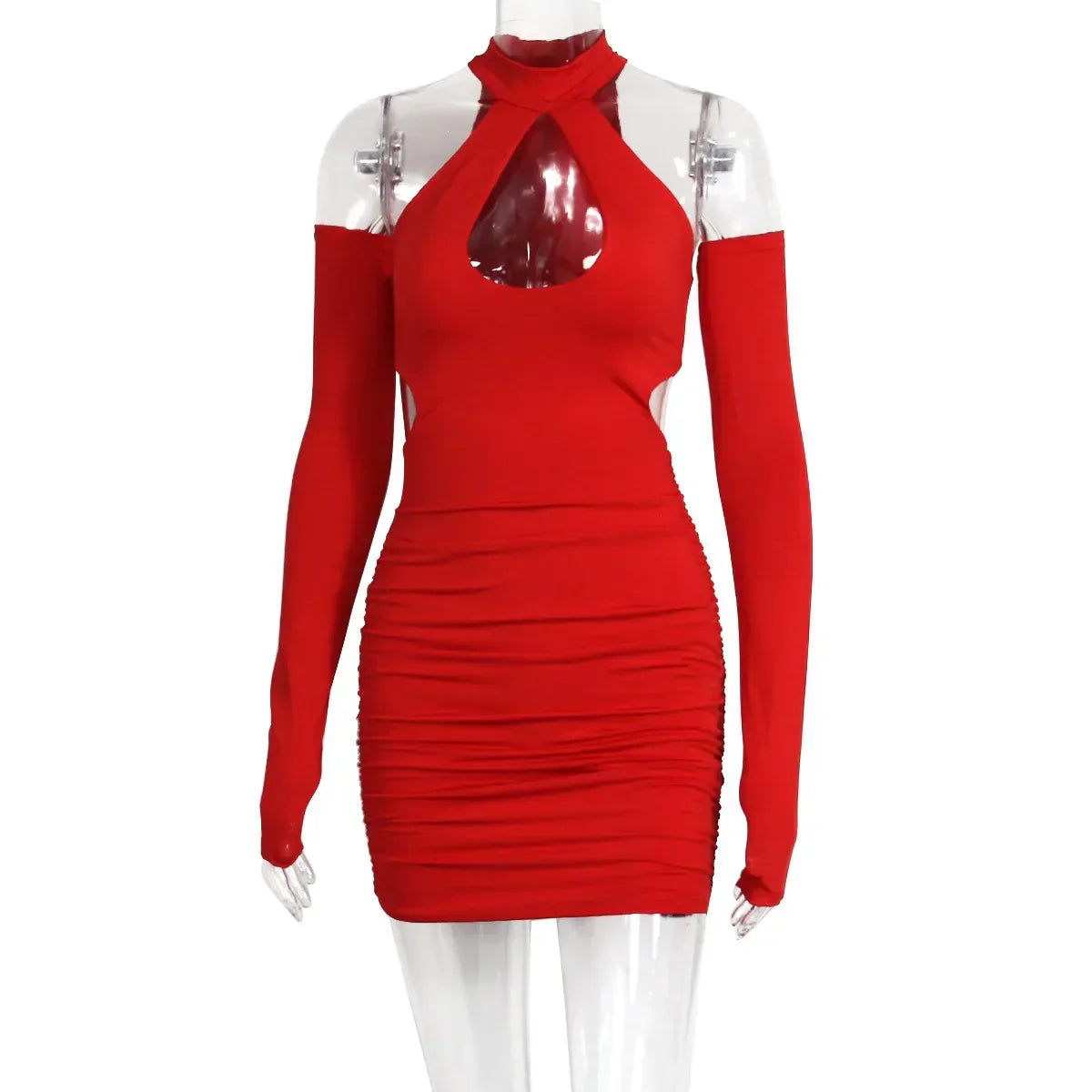 Halter Keyhole Cutout Side Waist Cutout Bodycon Mini Dress