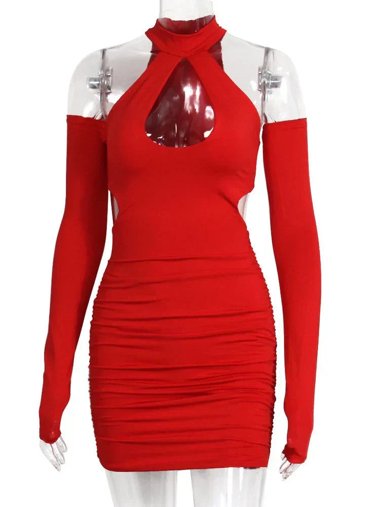 Halter Keyhole Cutout Side Waist Cutout Bodycon Mini Dress