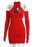 Halter Keyhole Cutout Side Waist Cutout Bodycon Mini Dress