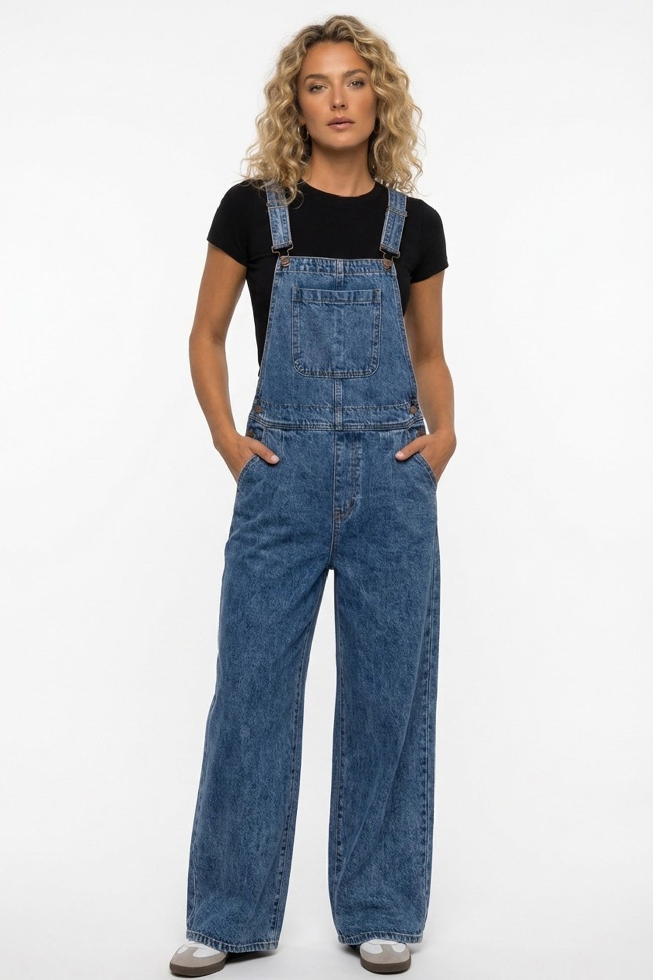 Sleeveless Pocket Front Loose Denim Jumpsuits