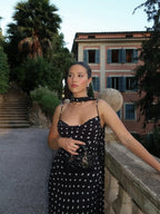 Black And Cream Polka Dot Ruffle Maxi Dress