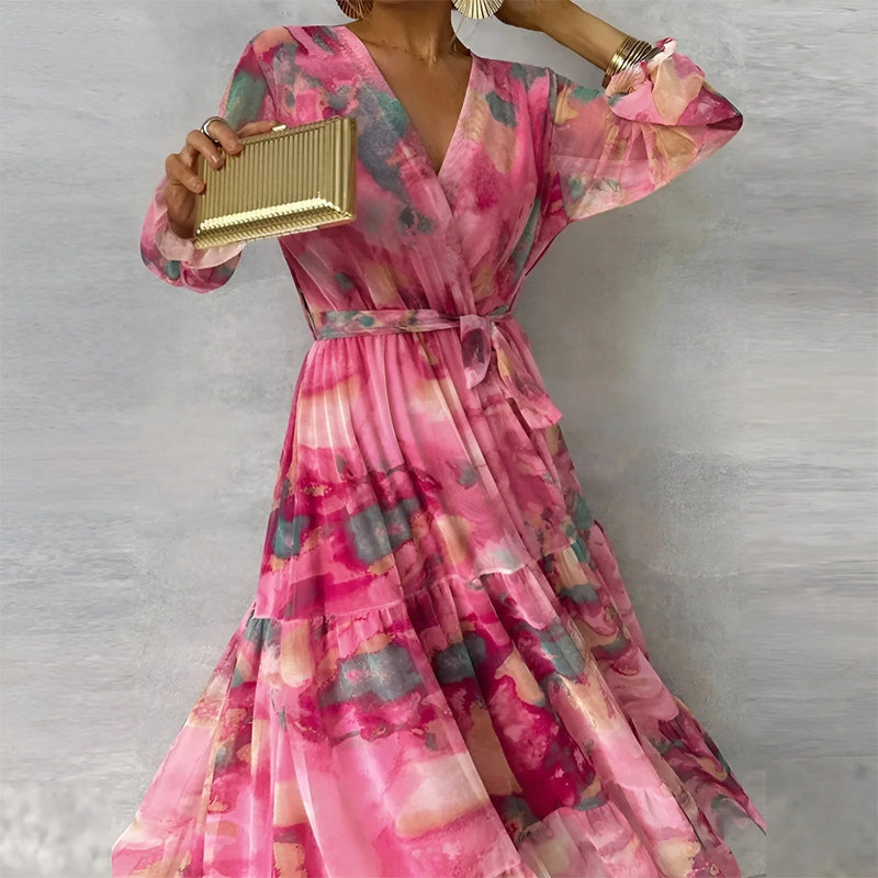 Sofia Amoretti Floral Maxi Dress with Ruffled Sleeves