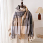Sofia Amoretti Fringe Scarf with Color-Block Pattern