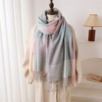 Sofia Amoretti Fringe Scarf with Color-Block Pattern
