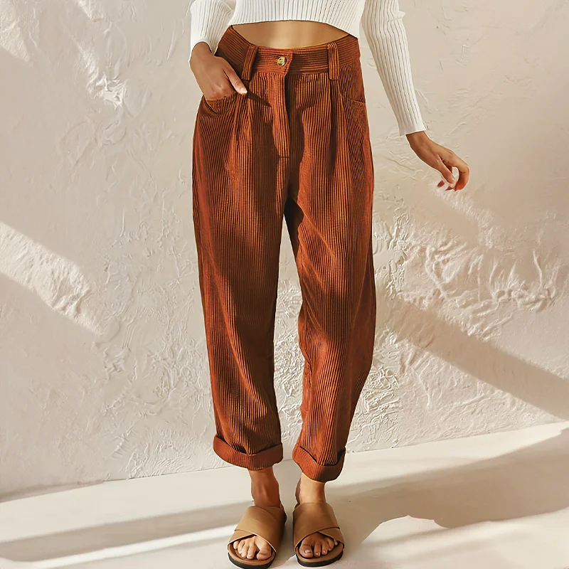 Sofia Amoretti High-Waist Corduroy Pants