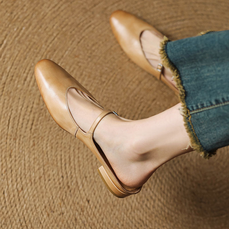 Sofia Amoretti Leather Flats with Buckle Strap
