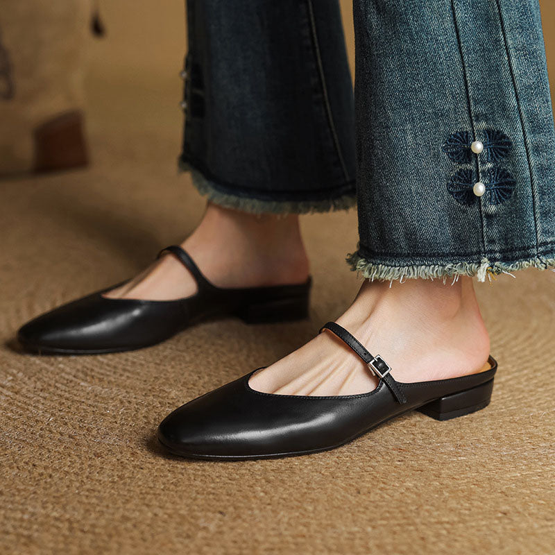 Sofia Amoretti Leather Flats with Buckle Strap