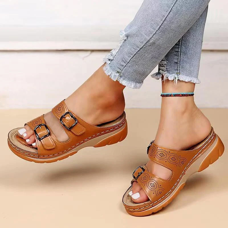 Sofia Amoretti Open-Toe Sandals with Adjustable Buckles
