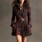 Sofia Amoretti Plaid Mini Shirt Dress with Long Sleeves